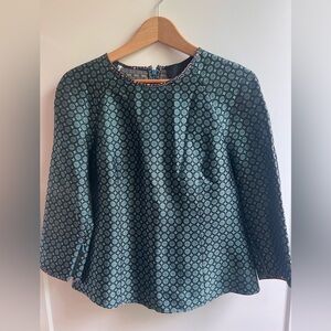 J. Crew Collection Teal Patterned Silk Blouse